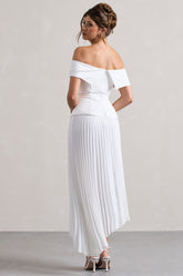White Bardot Tailored Midi Dress With Plisse Skirt